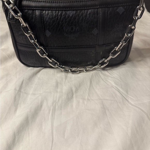 MCM Black Leather Shoulder Bag with Silver Chain stylish luxury crossbody - Picture 1 of 10